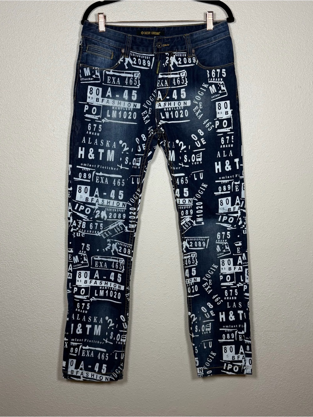 Takeshy Kurosawa Men’s 30/30 License Plate Print Streetwear Graphic Denim Italy